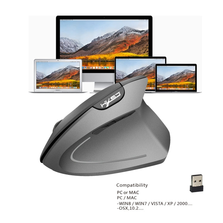 HXSJ T24 6 Buttons 2400 DPI 2.4G Wireless Vertical Ergonomic Mouse with USB Receiver(Black)