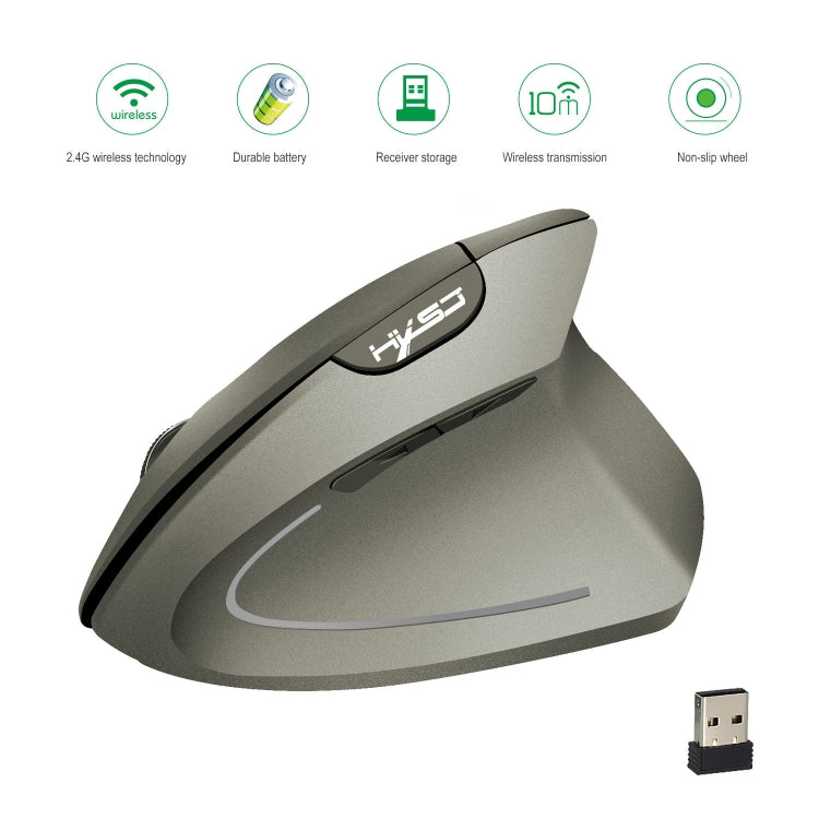 HXSJ T24 6 Buttons 2400 DPI 2.4G Wireless Vertical Ergonomic Mouse with USB Receiver(Grey)