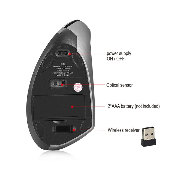 HXSJ T24 6 Buttons 2400 DPI 2.4G Wireless Vertical Ergonomic Mouse with USB Receiver(Grey)