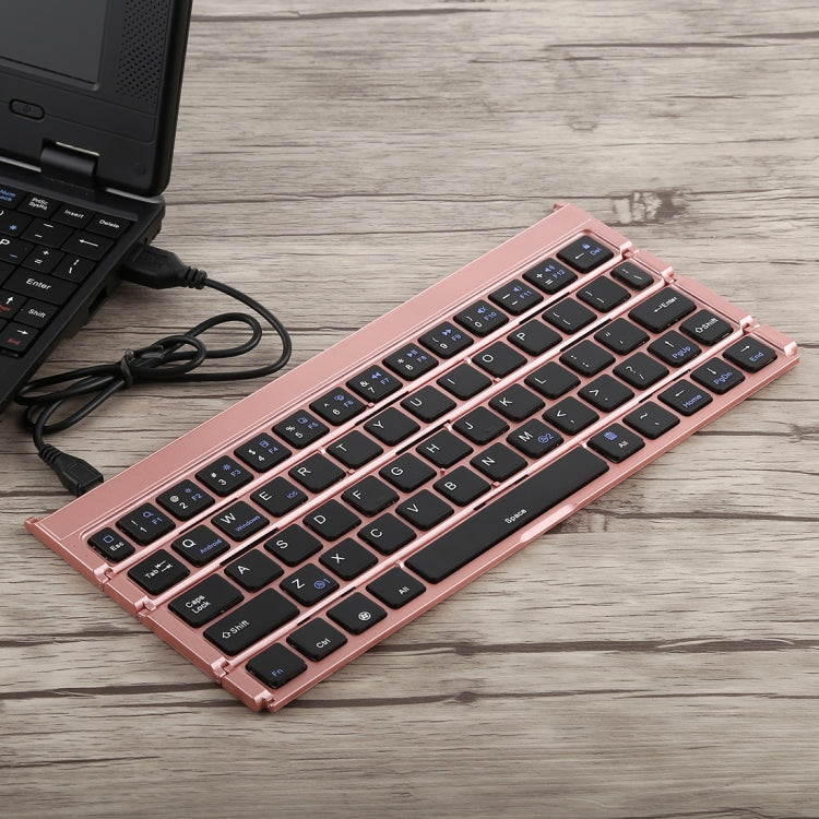 GK808 Ultra-thin Foldable Bluetooth V3.0 Keyboard, Built-in Holder, Support Android / iOS / Windows System(Rose Gold)