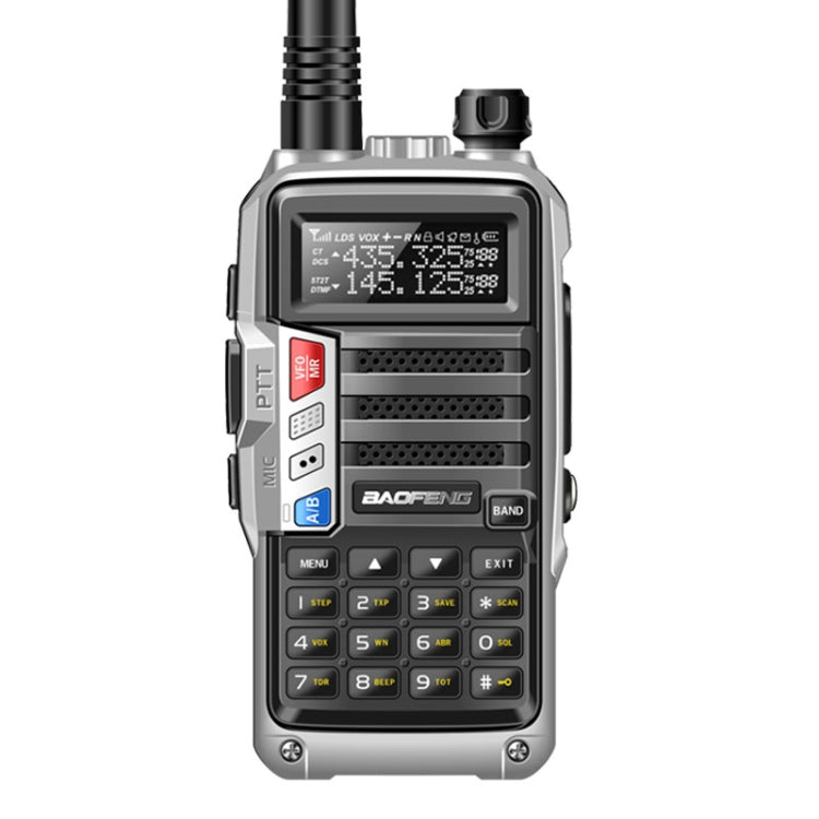 Baofeng BF-UV5R Plus S9 FM Interphone Handheld Walkie Talkie, US Plug (Silver)