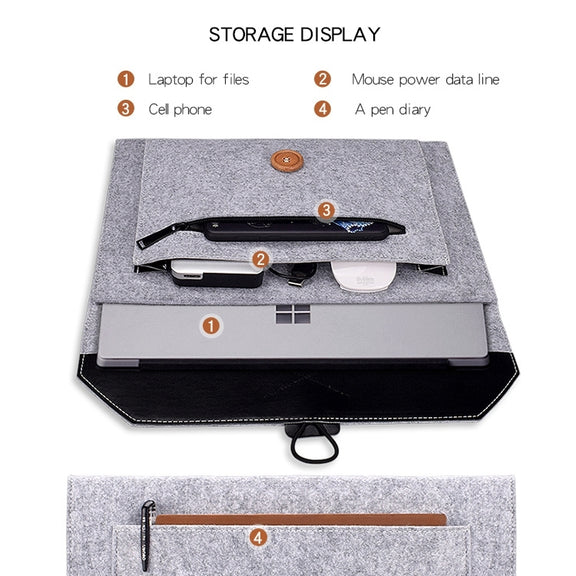 ND06 Multi-purpose Felt Button Laptop Inner Bag for 12.5 inch Laptop(Grey)