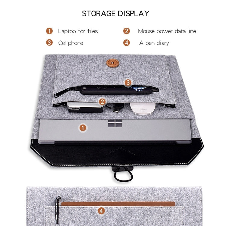 ND06 Multi-purpose Felt Button Laptop Inner Bag for 12.5 inch Laptop(Grey)