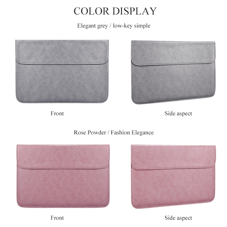 PU01S PU Leather Horizontal Invisible Magnetic Buckle Laptop Inner Bag for 13.3 inch laptops (Grey)