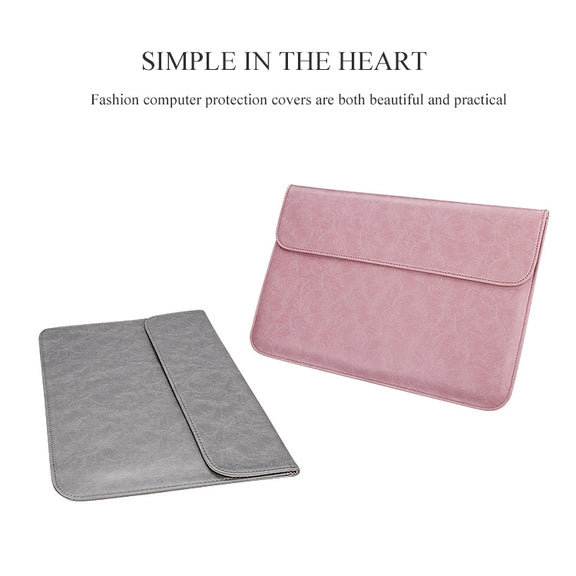 PU01S PU Leather Horizontal Invisible Magnetic Buckle Laptop Inner Bag for 13.3 inch laptops (Grey)