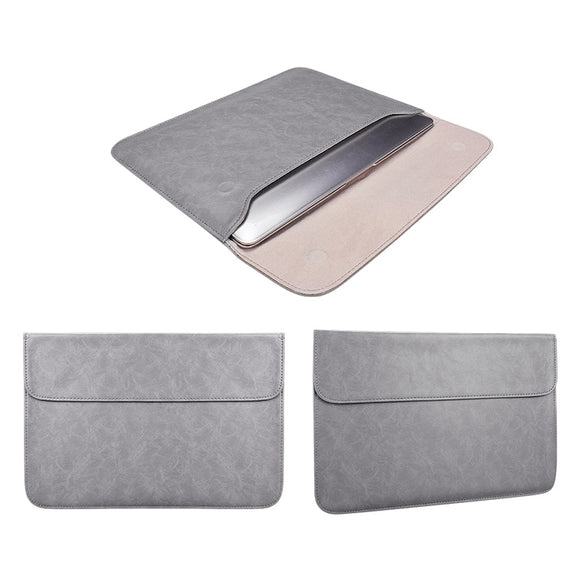 PU01S PU Leather Horizontal Invisible Magnetic Buckle Laptop Inner Bag for 14.1 inch laptops (Grey)