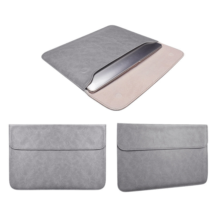 PU01S PU Leather Horizontal Invisible Magnetic Buckle Laptop Inner Bag for 14.1 inch laptops (Grey)