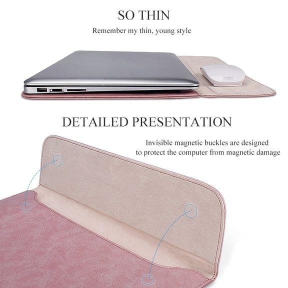 PU01S PU Leather Horizontal Invisible Magnetic Buckle Laptop Inner Bag for 15.4 inch laptops (Grey)
