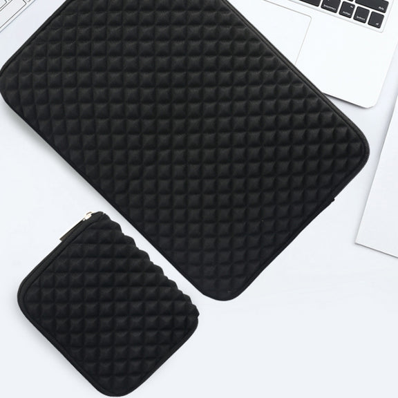 Diamond Texture Laptop Power Bag, Size: 16 x 13 x 1.5cm (Black)