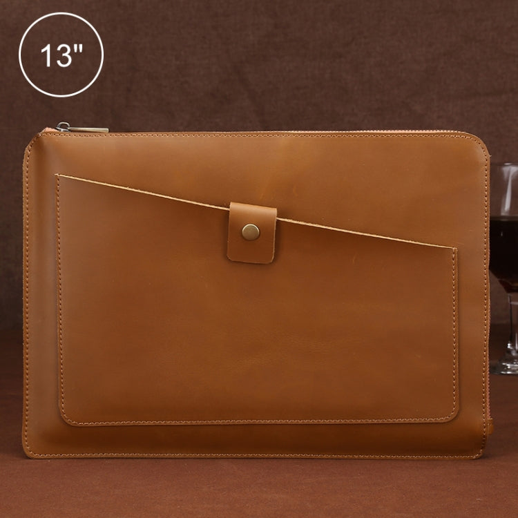 Universal Genuine Leather Business Zipper Laptop Tablet Bag For 13 inch and Below(Yellow)