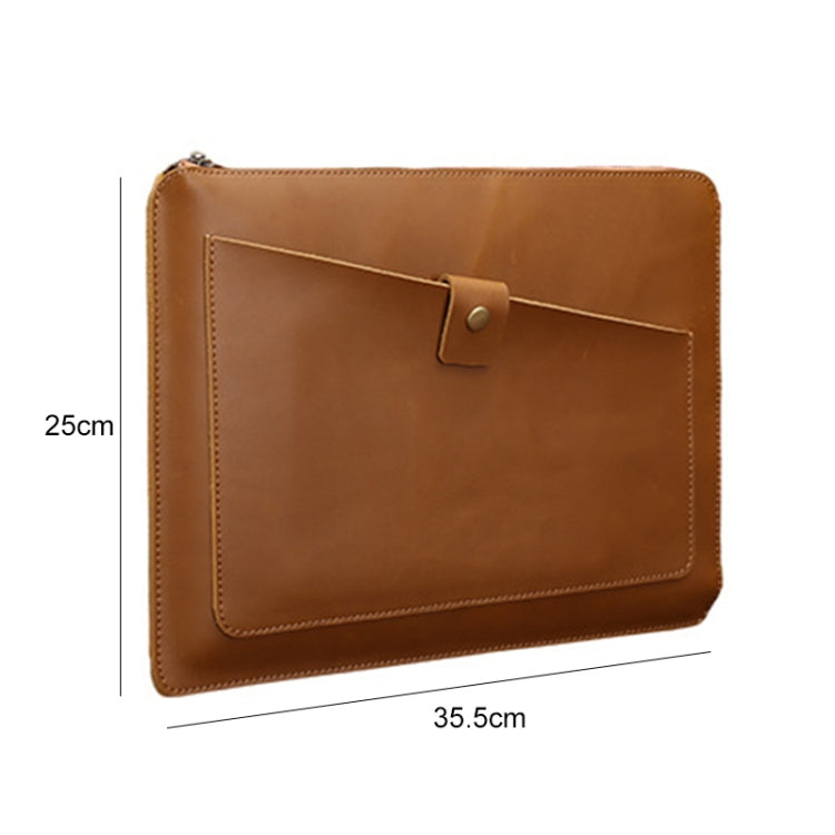Universal Genuine Leather Business Zipper Laptop Tablet Bag For 13 inch and Below(Coffee)