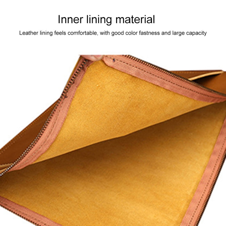 Universal Genuine Leather Business Zipper Laptop Tablet Bag For 13 inch and Below(Coffee)