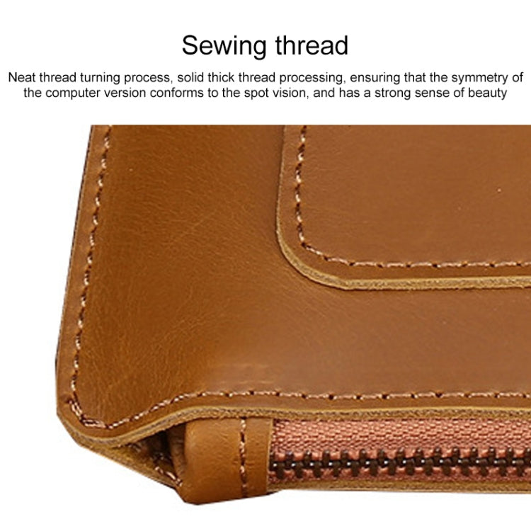 Universal Genuine Leather Business Zipper Laptop Tablet Bag For 13 inch and Below(Yellow)