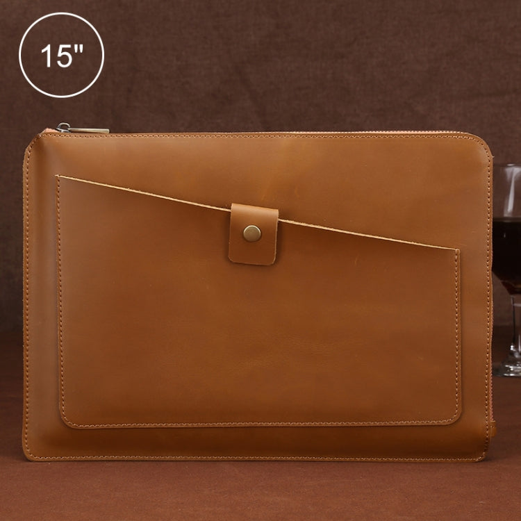 Universal Genuine Leather Business Zipper Laptop Tablet Bag For 15 inch and Below(Yellow)