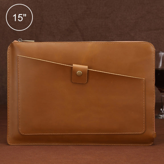 Universal Genuine Leather Business Zipper Laptop Tablet Bag For 15 inch and Below(Yellow)