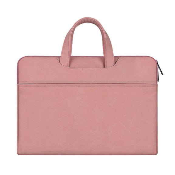 ST06 Water-resistant PU Leather Zipper Hidden Portable Strap One-shoulder Handbag for 13.3 inch Laptops, with Suitcase Belt(Pink)