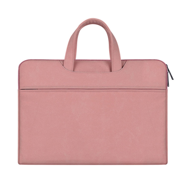 ST06 Water-resistant PU Leather Zipper Hidden Portable Strap One-shoulder Handbag for 13.3 inch Laptops, with Suitcase Belt(Pink)