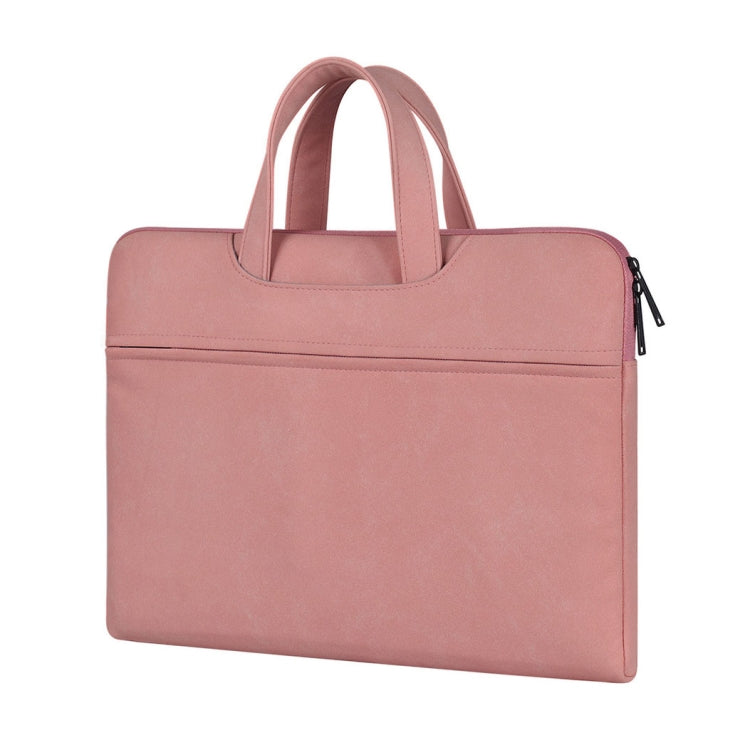 ST06 Water-resistant PU Leather Zipper Hidden Portable Strap One-shoulder Handbag for 13.3 inch Laptops, with Suitcase Belt(Pink)