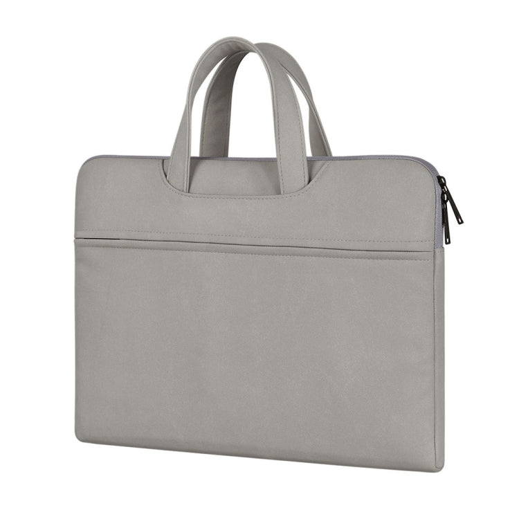 ST06 Water-resistant PU Leather Zipper Hidden Portable Strap One-shoulder Handbag for 13.3 inch Laptops, with Suitcase Belt(Light Grey)