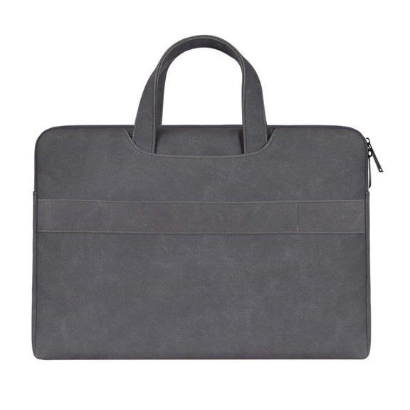 ST06 Water-resistant PU Leather Zipper Hidden Portable Strap One-shoulder Handbag for 14.1 inch Laptops, with Suitcase Belt (Dark Gray)