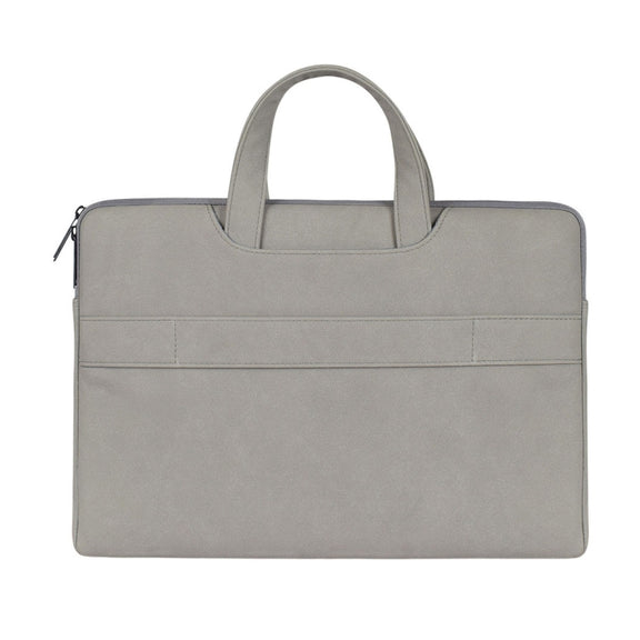 ST06 Water-resistant PU Leather Zipper Hidden Portable Strap One-shoulder Handbag for 14.1 inch Laptops, with Suitcase Belt (Light Grey)