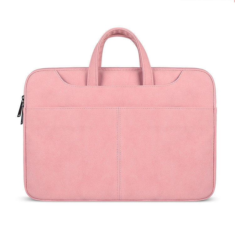 ST06S Water-resistant PU Leather Zipper Hidden Portable Strap One-shoulder Handbag for 13.3 inch Laptops, with Magic Stick & Suitcase Belt (Pink)