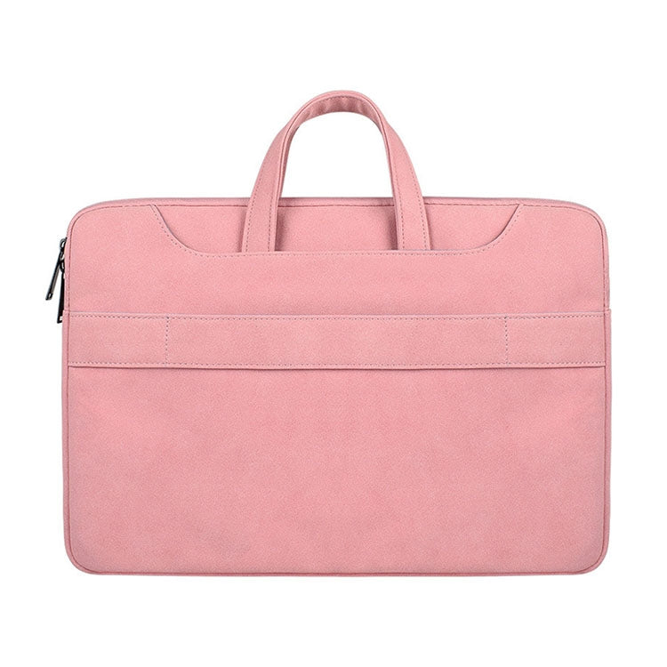 ST06S Water-resistant PU Leather Zipper Hidden Portable Strap One-shoulder Handbag for 13.3 inch Laptops, with Magic Stick & Suitcase Belt (Pink)