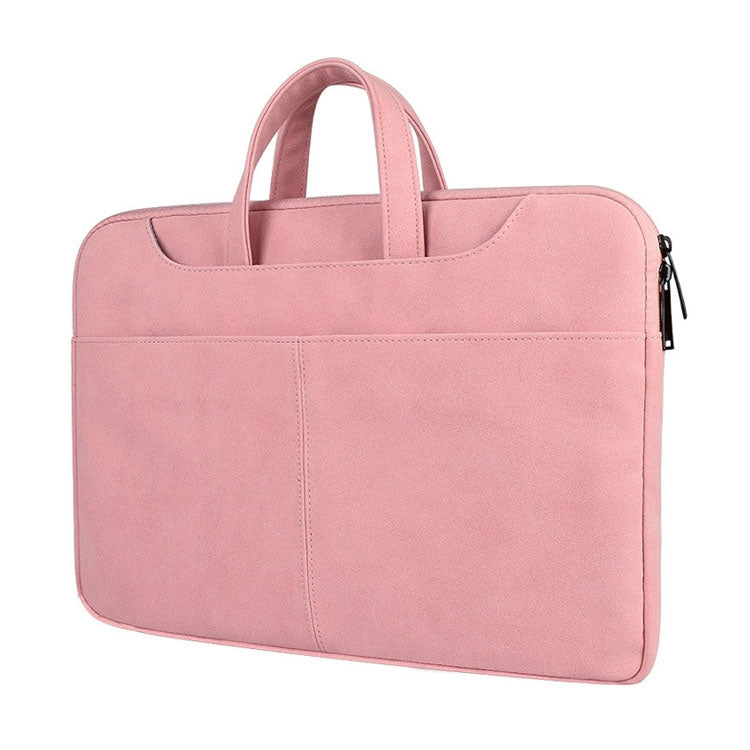 ST06S Water-resistant PU Leather Zipper Hidden Portable Strap One-shoulder Handbag for 13.3 inch Laptops, with Magic Stick & Suitcase Belt (Pink)