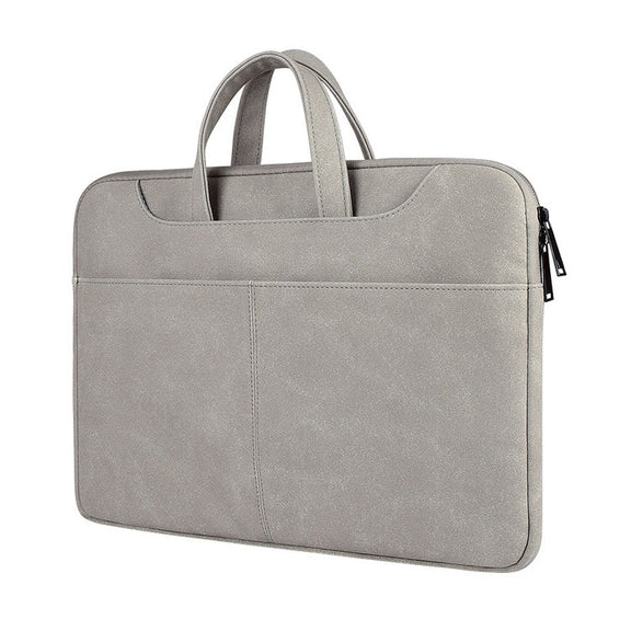 ST06S Water-resistant PU Leather Zipper Hidden Portable Strap One-shoulder Handbag for 13.3 inch Laptops, with Magic Stick & Suitcase Belt (Light Grey)