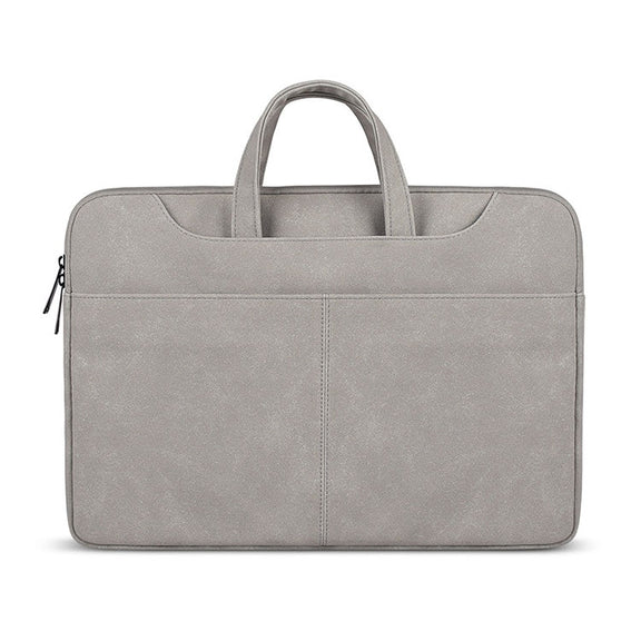 ST06S Water-resistant PU Leather Zipper Hidden Portable Strap One-shoulder Handbag for 13.3 inch Laptops, with Magic Stick & Suitcase Belt (Light Grey)