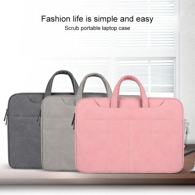 ST06S Water-resistant PU Leather Zipper Hidden Portable Strap One-shoulder Handbag for 13.3 inch Laptops, with Magic Stick & Suitcase Belt (Light Grey)