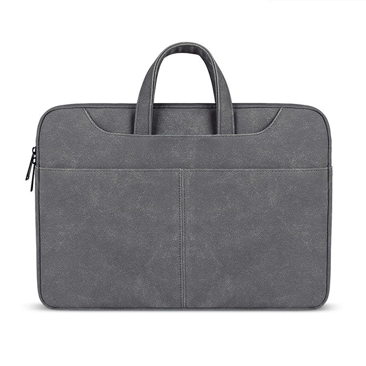 ST06S Water-resistant PU Leather Zipper Hidden Portable Strap One-shoulder Handbag for 14.1 inch Laptops, with Magic Stick & Suitcase Belt(Dark Gray)