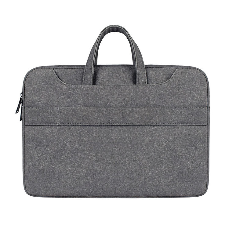 ST06S Water-resistant PU Leather Zipper Hidden Portable Strap One-shoulder Handbag for 14.1 inch Laptops, with Magic Stick & Suitcase Belt(Dark Gray)