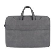 ST06S Water-resistant PU Leather Zipper Hidden Portable Strap One-shoulder Handbag for 14.1 inch Laptops, with Magic Stick & Suitcase Belt(Dark Gray)