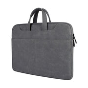 ST06S Water-resistant PU Leather Zipper Hidden Portable Strap One-shoulder Handbag for 14.1 inch Laptops, with Magic Stick & Suitcase Belt(Dark Gray)