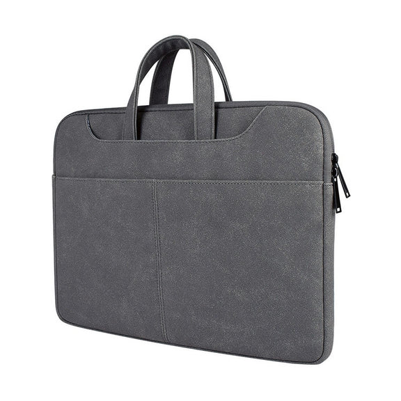 ST06S Water-resistant PU Leather Zipper Hidden Portable Strap One-shoulder Handbag for 14.1 inch Laptops, with Magic Stick & Suitcase Belt(Dark Gray)