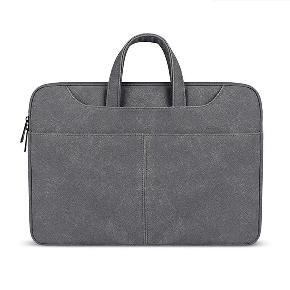 ST06S Water-resistant PU Leather Zipper Hidden Portable Strap One-shoulder Handbag for 14.1 inch Laptops, with Magic Stick & Suitcase Belt(Dark Gray)