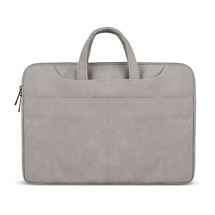 ST06S Water-resistant PU Leather Zipper Hidden Portable Strap One-shoulder Handbag for 14.1 inch Laptops, with Magic Stick & Suitcase Belt (Light Grey)