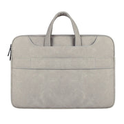 ST06S Water-resistant PU Leather Zipper Hidden Portable Strap One-shoulder Handbag for 14.1 inch Laptops, with Magic Stick & Suitcase Belt (Light Grey)