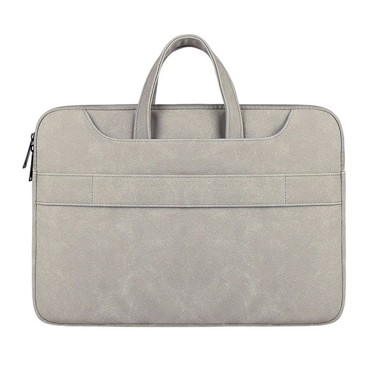 ST06S Water-resistant PU Leather Zipper Hidden Portable Strap One-shoulder Handbag for 14.1 inch Laptops, with Magic Stick & Suitcase Belt (Light Grey)