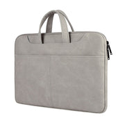 ST06S Water-resistant PU Leather Zipper Hidden Portable Strap One-shoulder Handbag for 14.1 inch Laptops, with Magic Stick & Suitcase Belt (Light Grey)