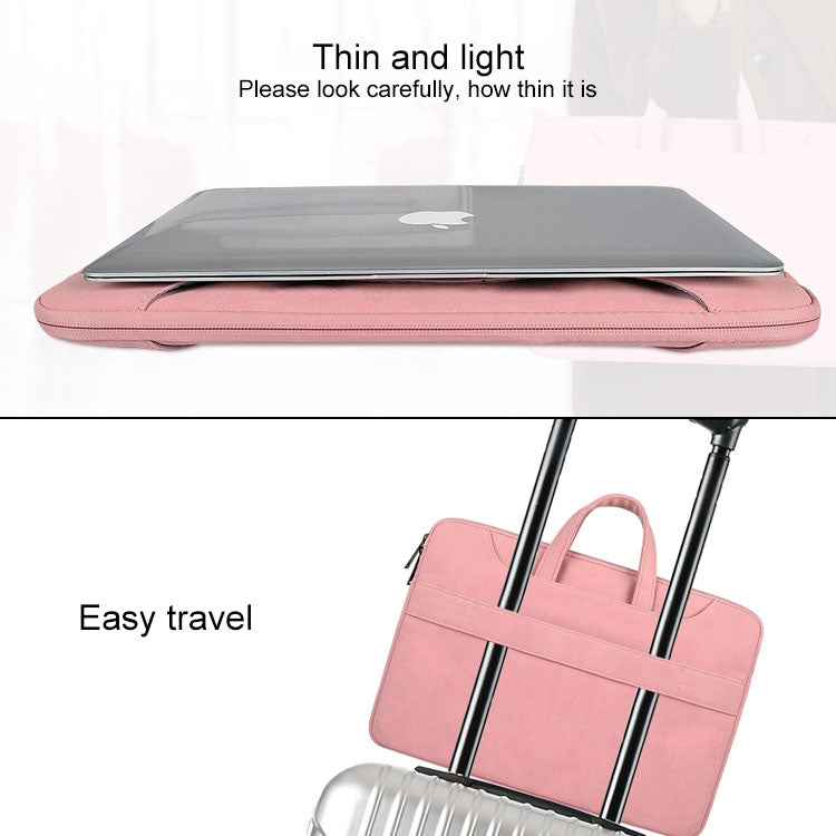 ST06S Water-resistant PU Leather Zipper Hidden Portable Strap One-shoulder Handbag for 14.1 inch Laptops, with Magic Stick & Suitcase Belt (Light Grey)