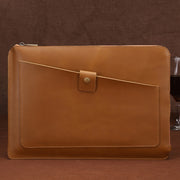 Universal Genuine Leather Business Zipper Laptop Tablet Bag For 12 inch and Below(Yellow)