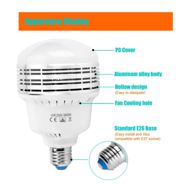 MANTOO PGL45 45W 120V 5500K 5460LM LED Light Bulb for Photography Lighting