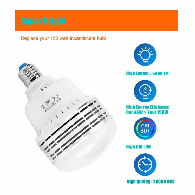 MANTOO PGL45 45W 120V 5500K 5460LM LED Light Bulb for Photography Lighting