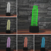 Paris Leaning Tower Shape 3D Colorful LED Vision Light Table Lamp, USB & Battery Version