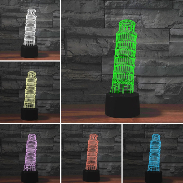 Paris Leaning Tower Shape 3D Colorful LED Vision Light Table Lamp, Touch Version