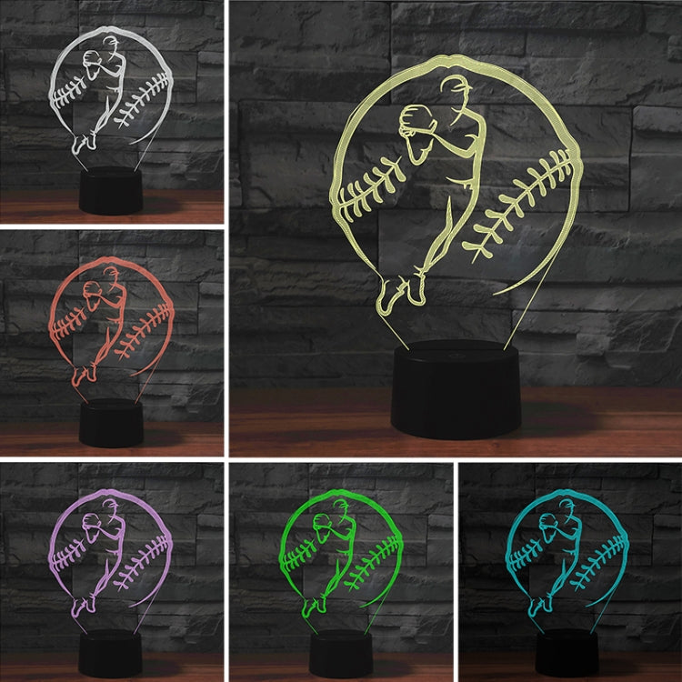 Baseball Sport Shape 3D Colorful LED Vision Light Table Lamp, USB Touch Version
