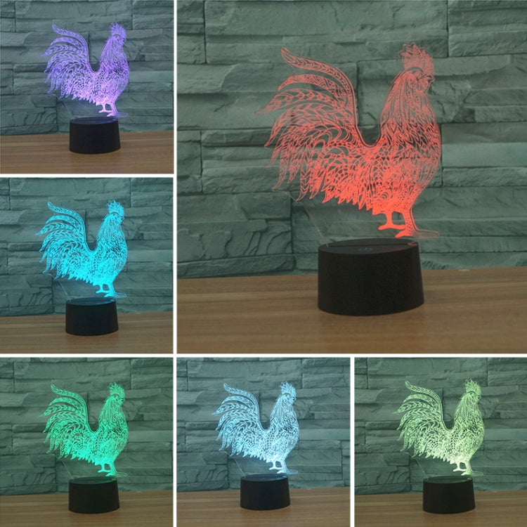 Cock Shape 3D Colorful LED Vision Light Table Lamp, USB & Battery Version