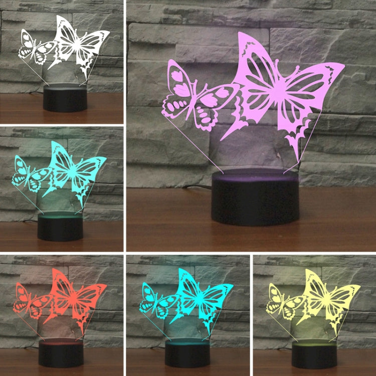 Two Butterflies Shape 3D Colorful LED Vision Light Table Lamp, USB & Battery Version